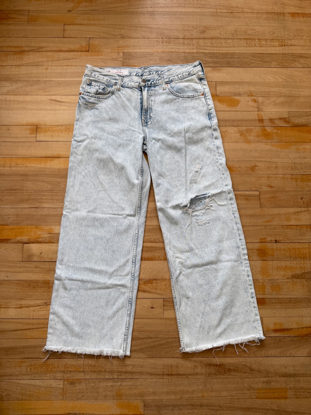 Gap Low Stride Wide Leg Distressed Light Wash Jeans